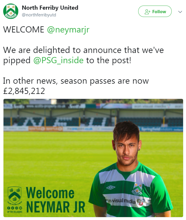 Neymar signs for North Ferriby United