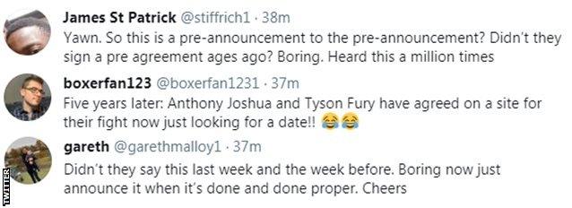 Fans on Twitter questioning whether Joshua-Fury will happen