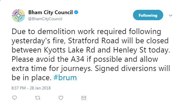 Birmingham City Council tweet