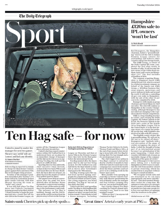 Sports page of the Telegraph