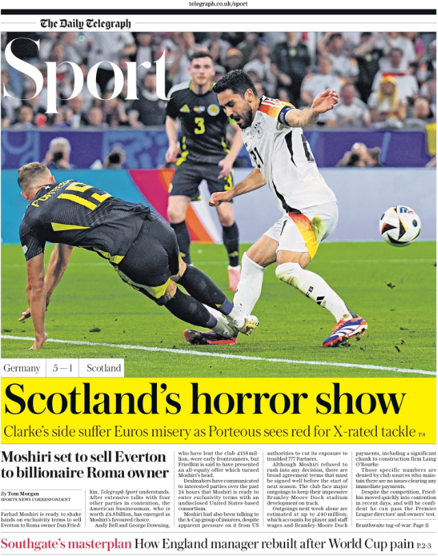 Front page of the Telegraph sport section