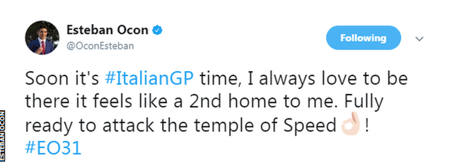 Esteban Ocon tweet