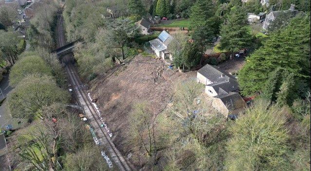 A landslip next to a railway line in Baildon