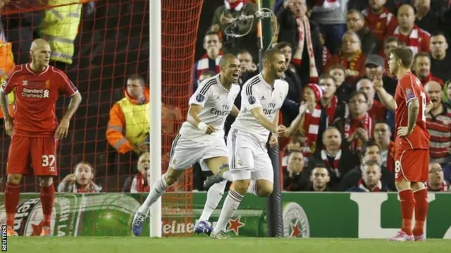 Karim Benzema celebrates after scoring his second goal
