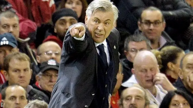 Carlo Ancelotti directs from the touchline