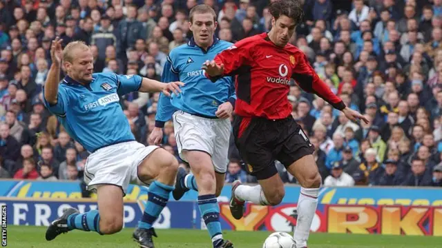 Ruud van Nistelrooy playing in the Manchester derby