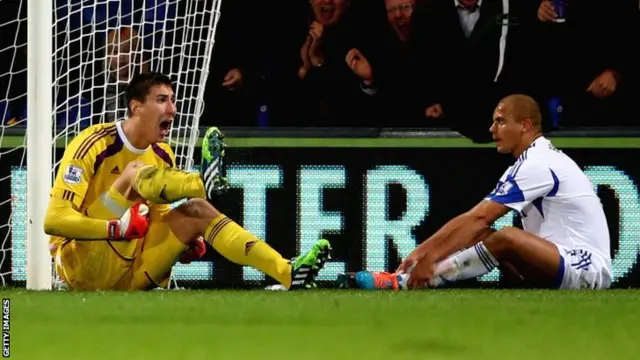 Costel Pantilimon and Wes Brown react