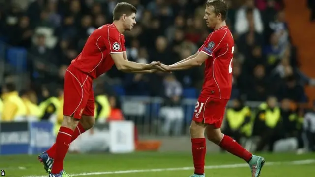 Steven Gerrard comes on for Lucas