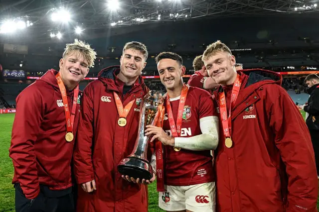The Northampton Saint's players with the trophy 