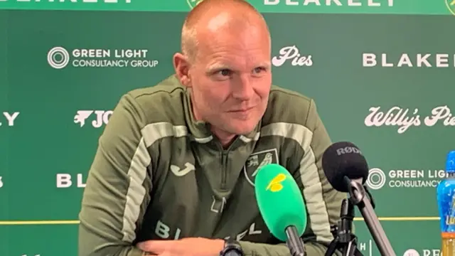 Norwich City boss Liam Manning speaks during a press conference