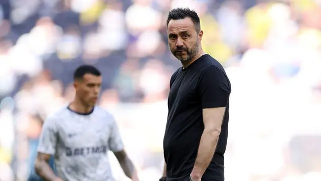 Roberto De Zerbi, manager of Tottenham Hotspur, looks on