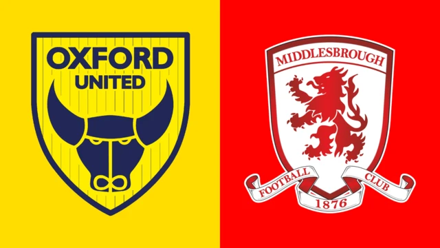Side-by-side of Oxford United and Middlesbrough club badges