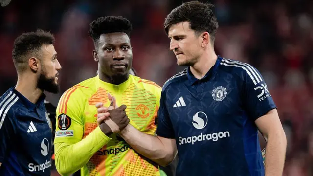 Andre Onana and Harry Maguire after win against Athletic Bilbao