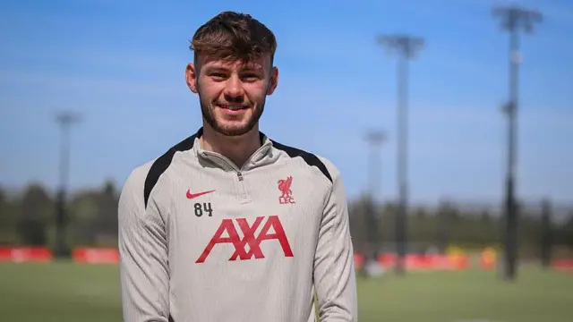 Conor Bradley at Liverpool's training ground