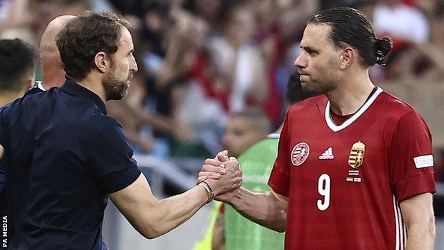 England boss Gareth Southgate with Hungary's captain Adam Szalai