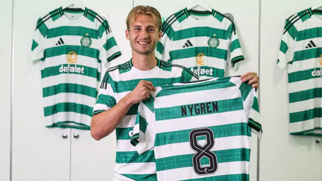 Benjamin Nygren is pictured as he signs for Celtic, at Celtic Park