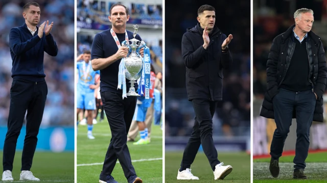 Side by side images of Tonda Eckert, Frank Lampard, John Mousinho and Michael O'Neill