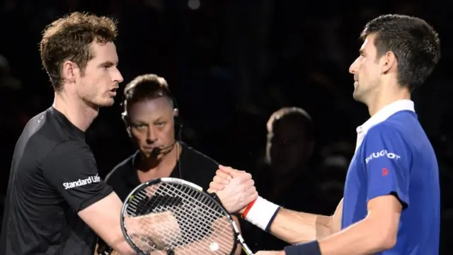 Andy Murray and Novak Djokovic shake hands after the Serb's victory