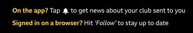 Banner reads: On the app? Tap the bell to get news about your club sent to you. Signed in on a browser? Hit Follow to stay up to date