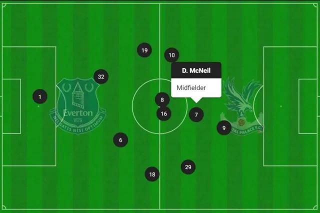 Graphic showing Dwight McNeil's average position against Crystal Palace in a number 10 role