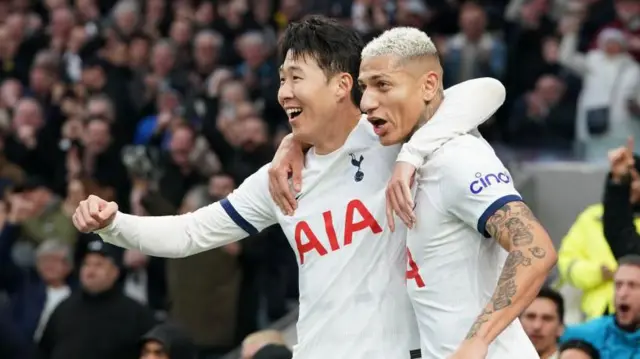 Son Heung-min and Richarlison celebrate a goal