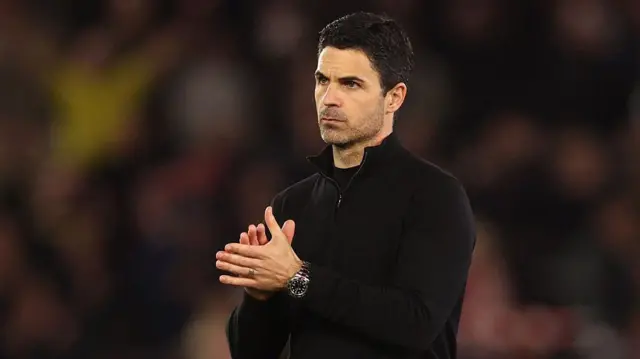 Mikel Arteta applauds the Arsenal fans