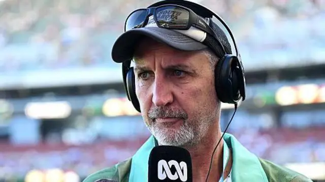 Jason Gillespie during his media duties in the 2025-26 Ashes