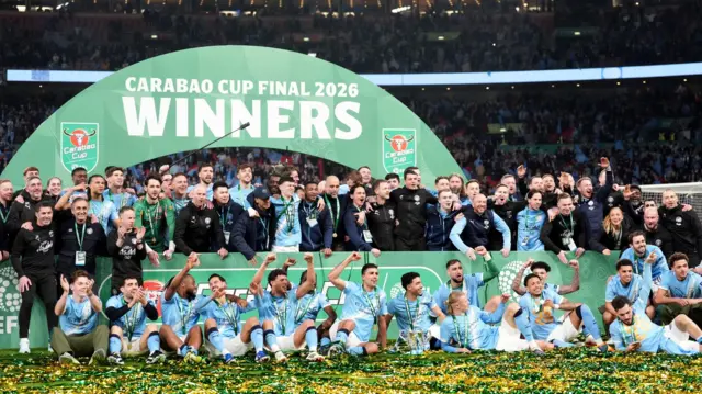 Manchester City celebrate their Carabao Cup final victory