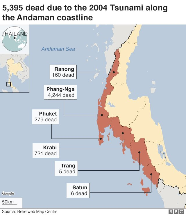 Graphic showing where most deaths occurred in Thailand