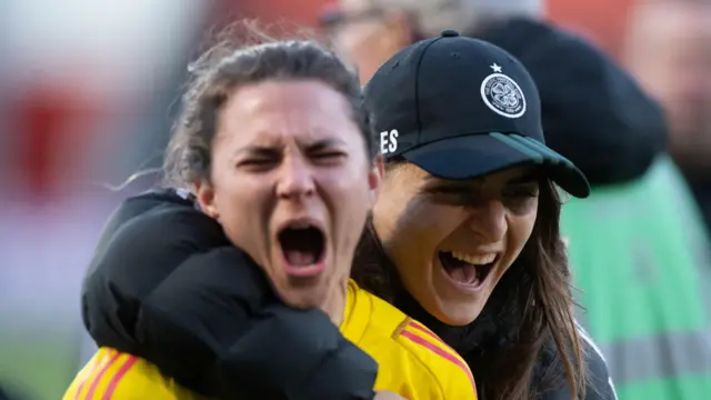 Kelsey Daugherty and Elena Sadiku celebrate