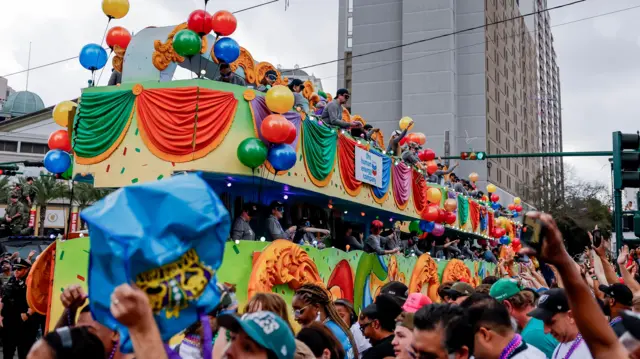 A float during the New Orleans parade before Super Bowl 59