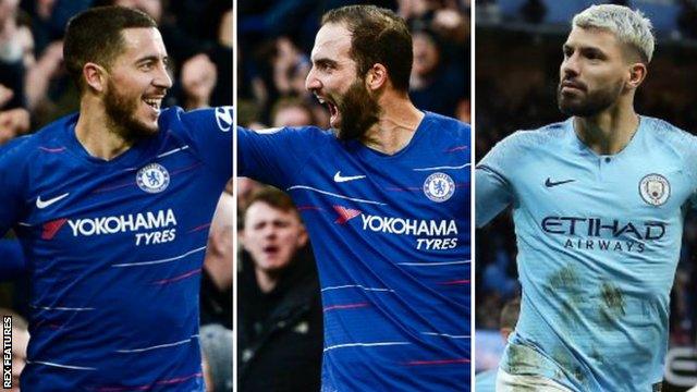 Eden Hazard, Gonzalo Higuain and Sergio Aguero