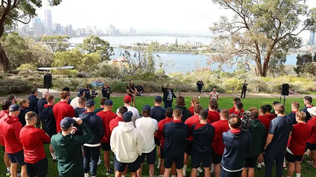 The Lions watch the welcome ceremony with a view over Perth