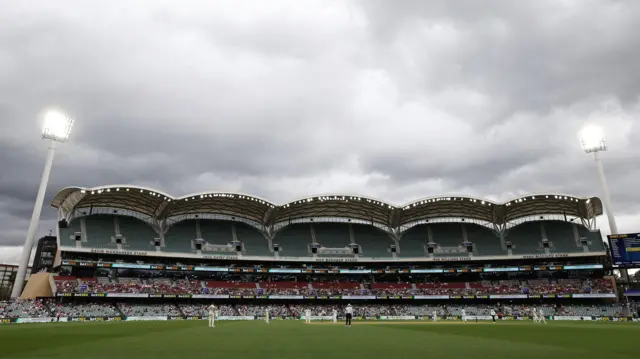 A photo of the stands at the Adelaide Oval on day five of the Ashes Test