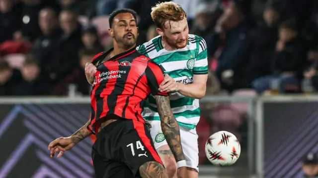 Liam Scales playing for Celtic against Midtjylland