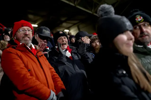 Wrexham supporters at the Stok Cae Ras.