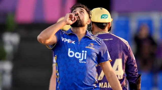 MI Emirates bowler Zahoor Khan celebrates taking a wicket