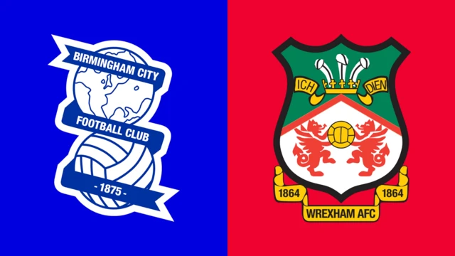 Side-by-side of Birmingham City and Wrexham club badges