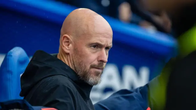 Manchester United Head Coach / Manager Erik ten Hag looks on during the Premier League match between Brighton & Hove Albion FC and Manchester United FC at Amex Stadium on August 24, 2024