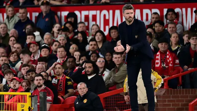 Manchester United boss Michael Carrick reacts.