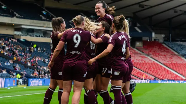 Hearts players celebrate at Hampden