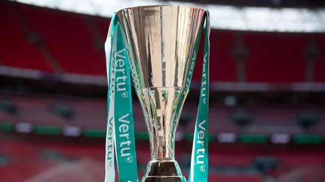 A detailed view of the Vertu EFL Trophy is seen prior to the Vertu EFL Trophy Final match between Birmingham City and Peterborough United at Wembley Stadium