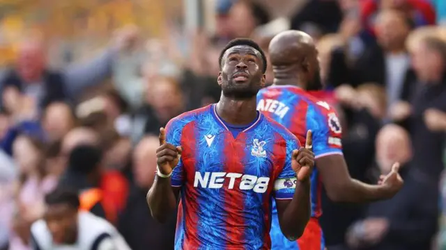 Marc Guehi of Crystal Palace celebrates victory after the Premier League match between Crystal Palace FC and Tottenham Hotspur FC at Selhurst Park on October 27, 2024