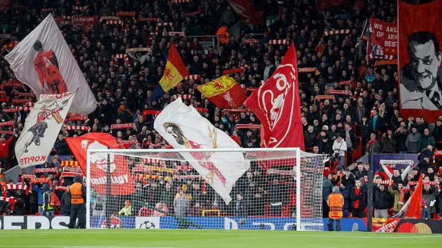 Liverpool flags on The Kop