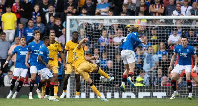 Andrew Shinnie has a shot for Livingston against Rangers