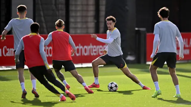 Curtis Jones of Liverpool during the UEFA Champions League 2024/25 League Phase MD3 training and press conference at AXA Melwood Training Centre