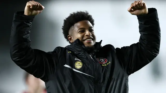 Sheffield United forward Rhian Brewster celebrates after beating Millwall 1-0