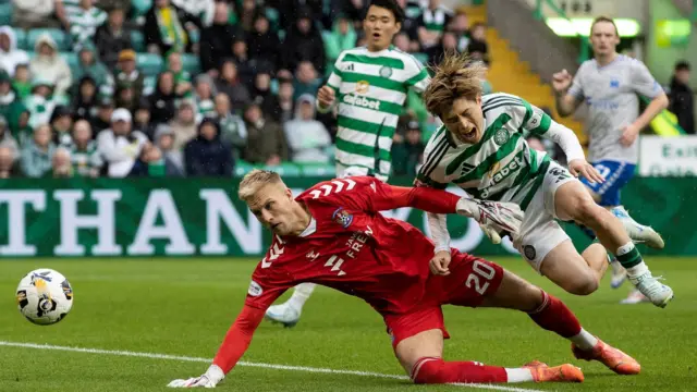 Kilmarnock goalkeeper Robby McCrorie and Celtic's Kyogo Furuhashi