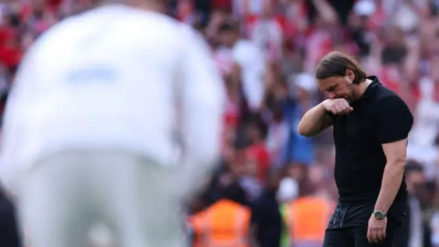 Leeds United head coach Daniel Farke reacts to their defeat