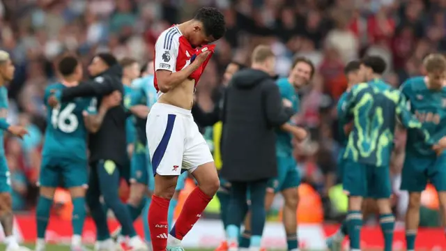 Arsenal defender William Saliba looks dejected after losing against Bournemouth in the Premier League
